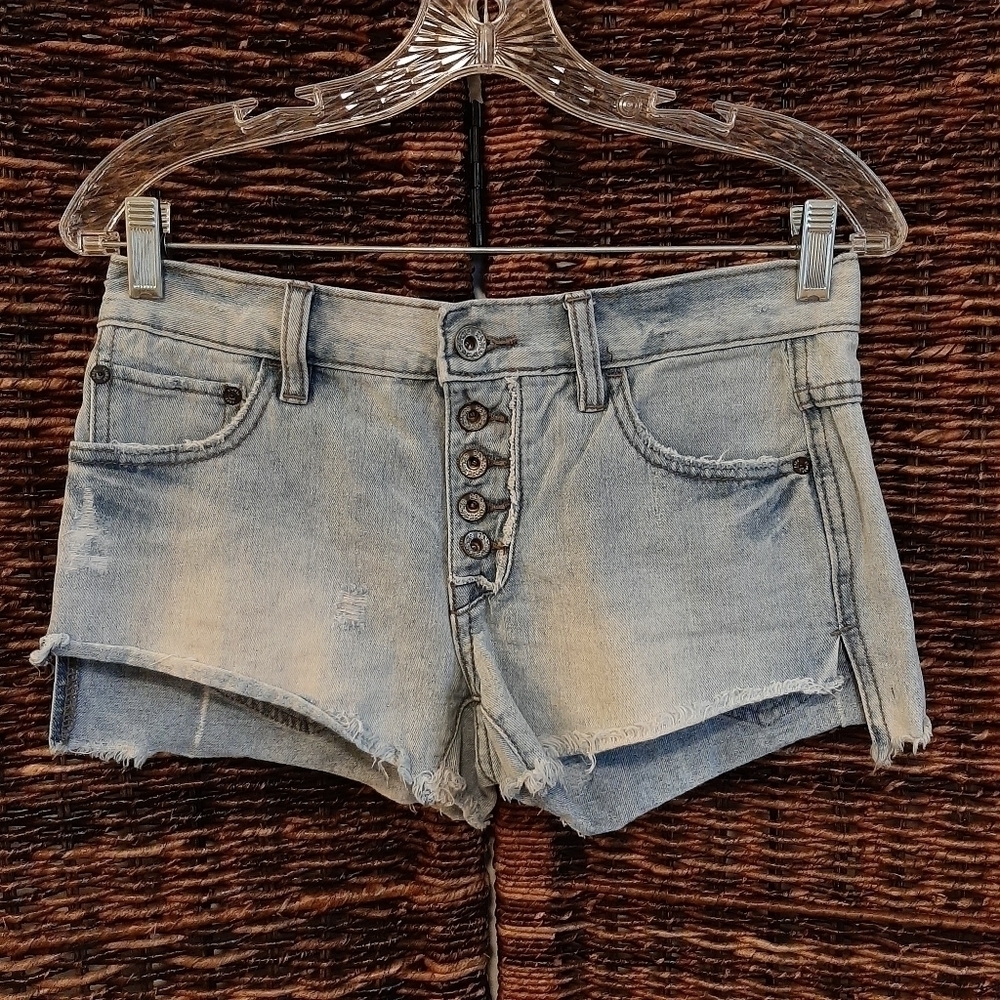 Free People Light Wash Denim Button-Front Jean Shorts